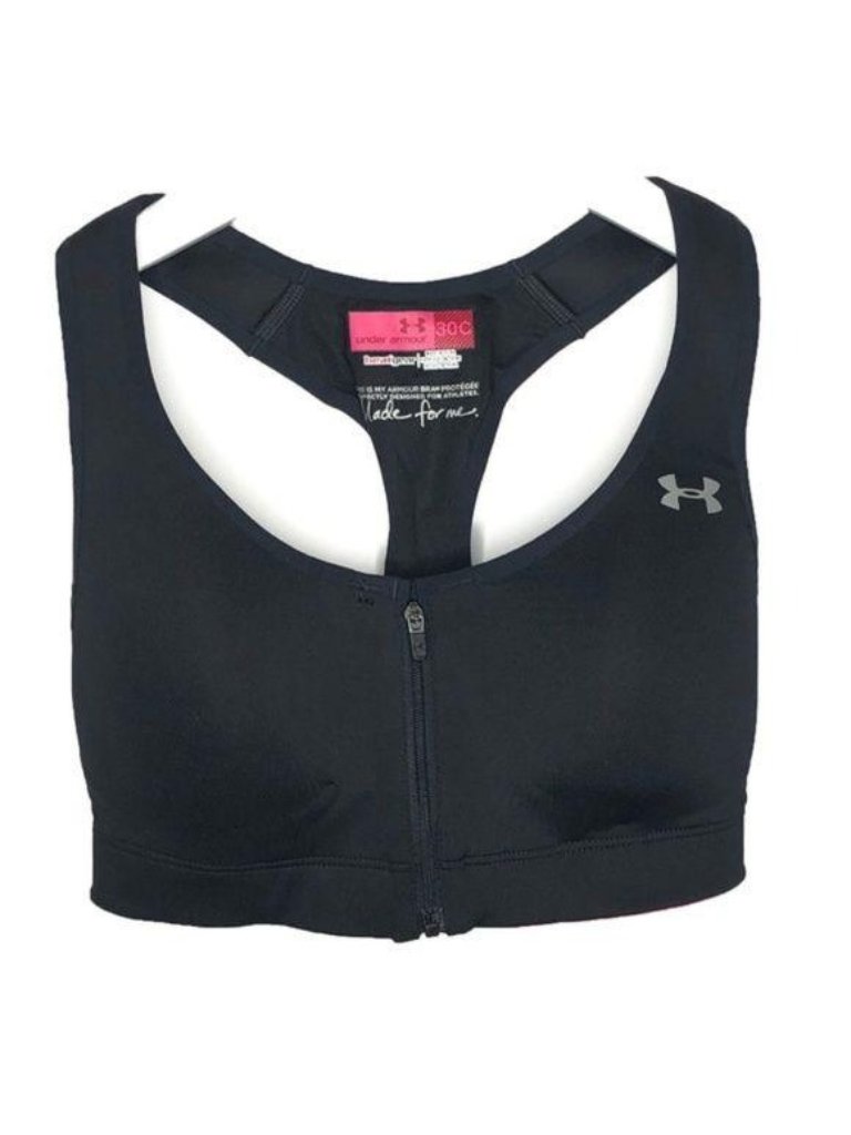 Under Armour Black High Impact Sports Bra With Front Zip & Racerback Design